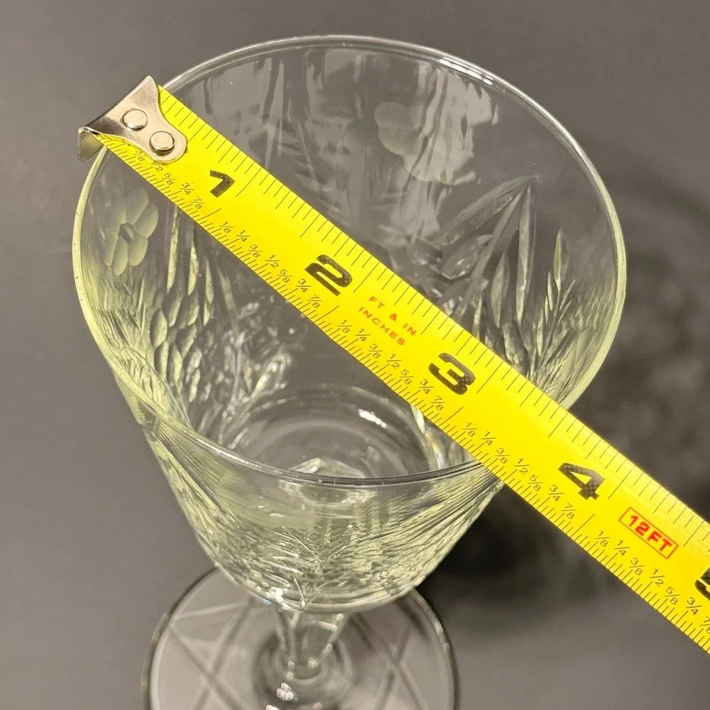 Vintage Libbey Rock Sharpe Crystal Wine Glass Water Goblet Set 6 Etched Floral